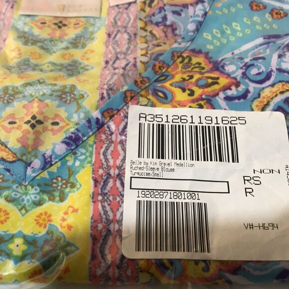 Belle by Kim Gravel Medallion Ruched-Sleeve Blouse - Picture 7 of 7